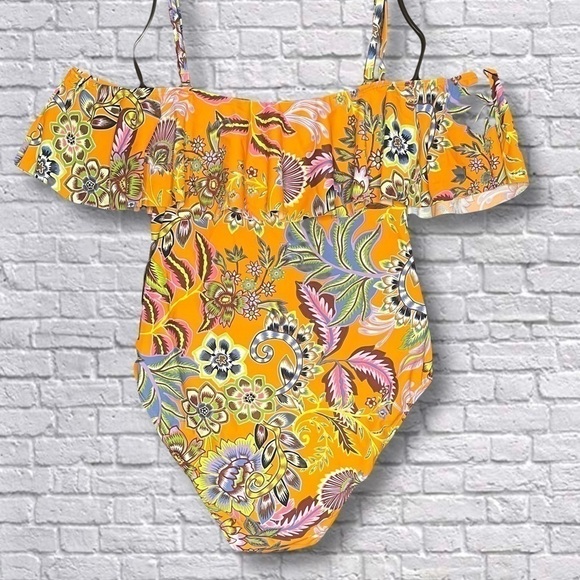 BCBG— Max Azria Floral Print Off-the-Shoulder Mio One Piece Swimsuit - Picture 3 of 6